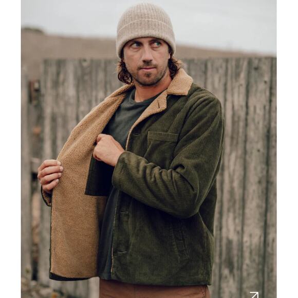 MOLLUSK Mack Corduroy w/ Faux Sherpa Lining/Collar Jacket Deep Forest Green S - Picture 1 of 8